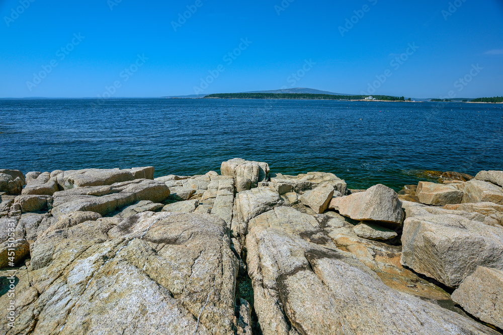 Glacial period remains in Pink Granite Rocky Coast along Frenchmans Bay in Maine