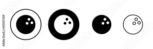 Bowling game Pin Icons set. Bowling icon, ball and pin