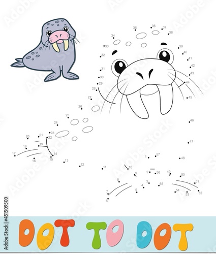 Dot to dot puzzle. Connect dots game. walrus vector illustration