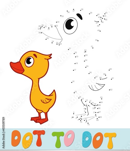 Dot to dot puzzle. Connect dots game. duckling vector illustration
