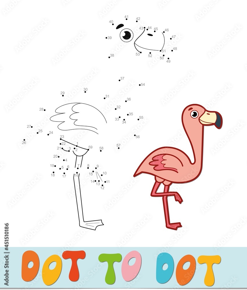 Obraz premium Dot to dot puzzle. Connect dots game. flamingo vector illustration