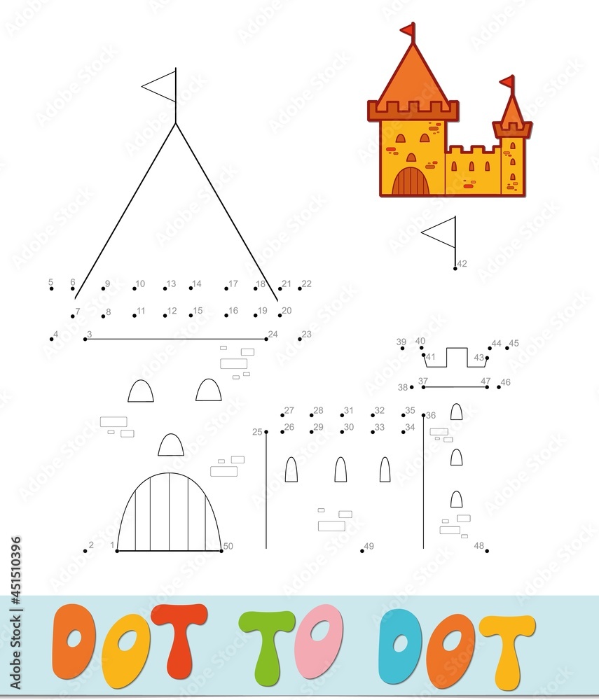 Dot to dot puzzle. Connect dots game. castle vector illustration Dot to dot puzzle. Connect dots game. castle vector illustration