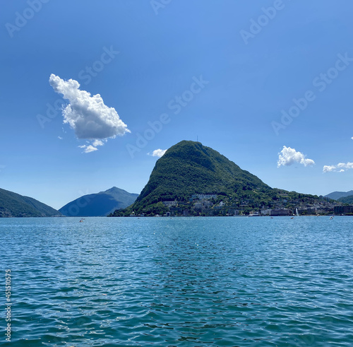 Beautiful mountains in Lake Lugano in Switzerland photo