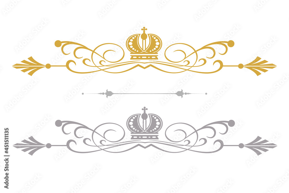 Design elements, colors: gold and silver, royal style ornament, antiques, vintage, vector illustration Design elements, colors: gold and silver, royal style ornament, antiques, vintage, vector illustration