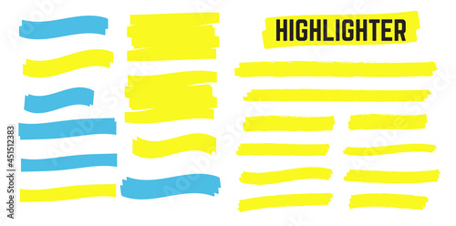 Yellow highlight marker lines. Highlighter strokes and drawing design. photo