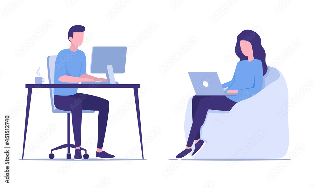 Office work concept. Work at home. Colored flat vector illustration. Isolated on white background.