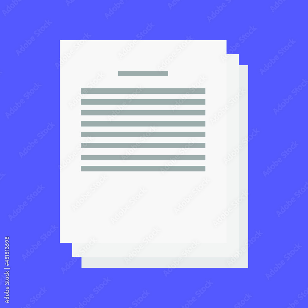 Document icon vector for computer, web and mobile app. paper with note paper design vector. paper with text, simple design isolated on blue background Document icon vector for computer, web and mobile app. paper with note paper design vector. paper with text, simple design isolated on blue background