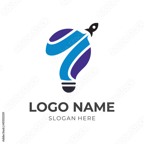 bulb and rocket logo vector with flat blue and black color style