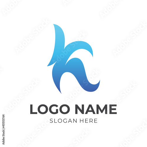 abstract letter K logo vector with flat blue color style
