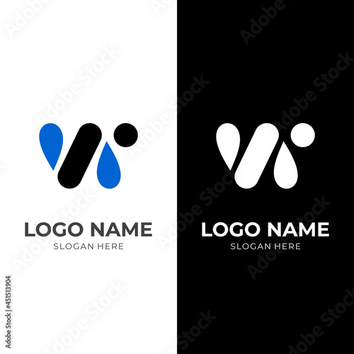 letter W logo concept with flat blue and black color style