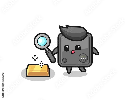 safe box character is checking the authenticity of the gold bullion