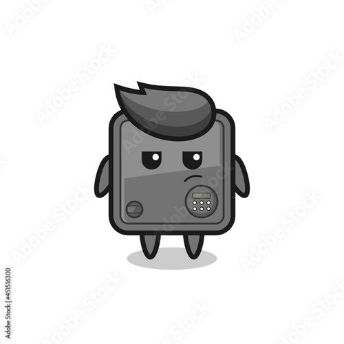 cute safe box character with suspicious expression