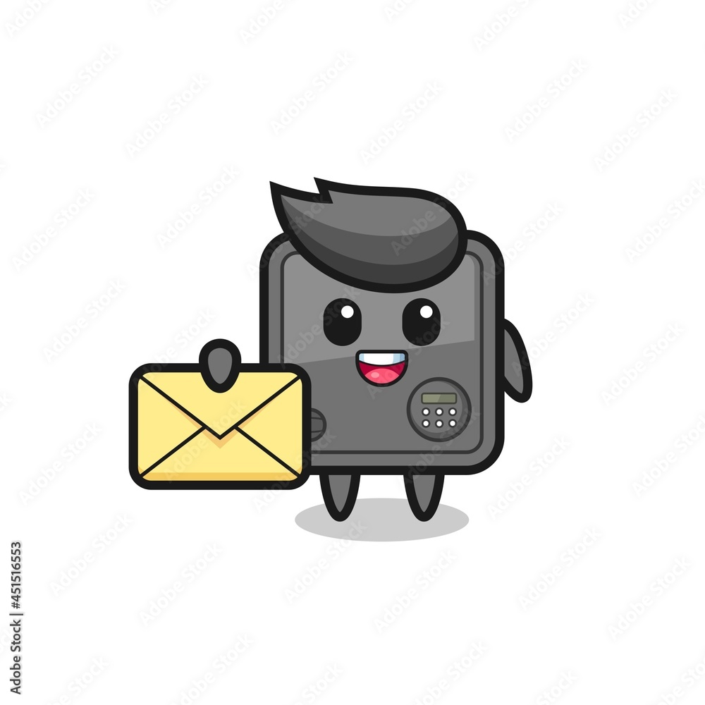 cartoon illustration of safe box holding a yellow letter