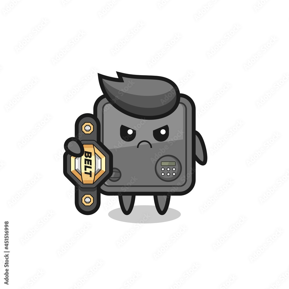 safe box mascot character as a MMA fighter with the champion belt