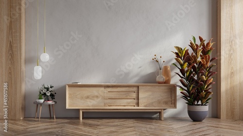 Simple minimal cabinet for tv interior wall mockup. photo