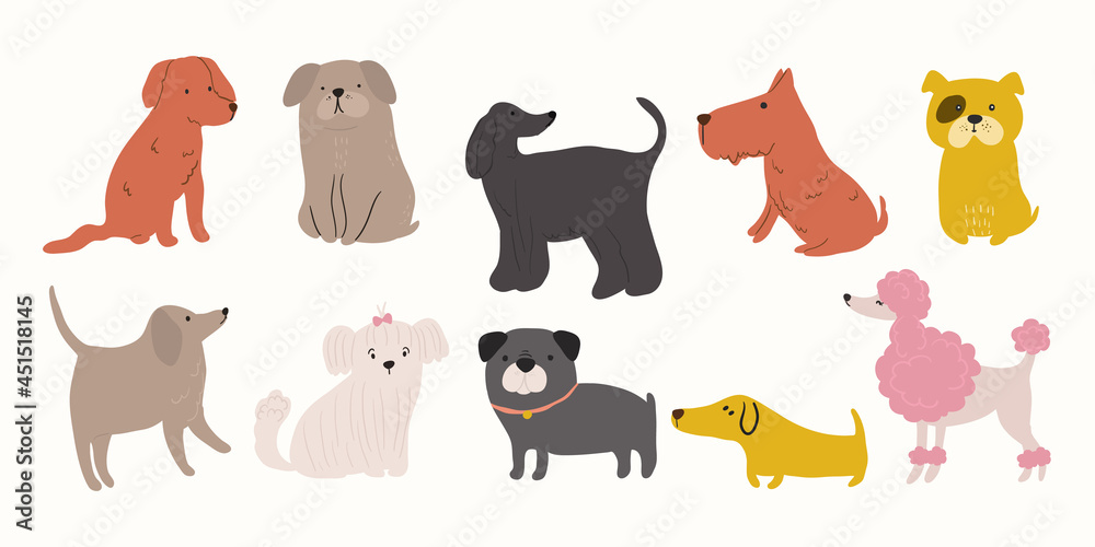 Foto Cute dogs doodle vector set