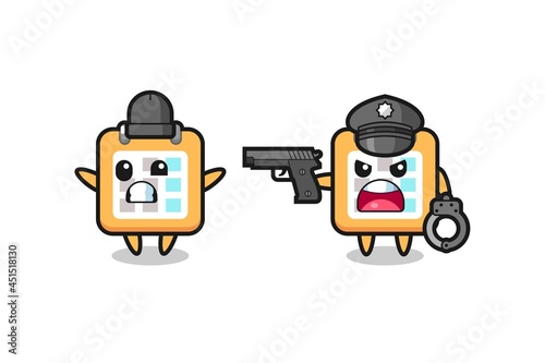 illustration of calendar robber with hands up pose caught by police