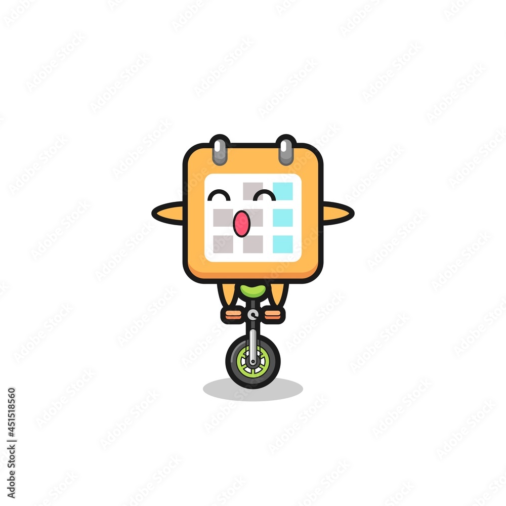 The cute calendar character is riding a circus bike The cute calendar character is riding a circus bike