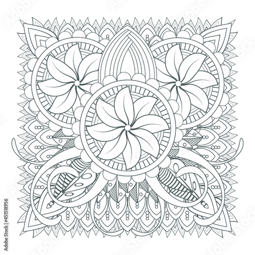 Decorative Doodle flowers in black and white for coloring page, cover, wedding invitation, greeting card, wall art and wallpaper. Hand drawn sketch for adult anti stress coloring page.-vector 