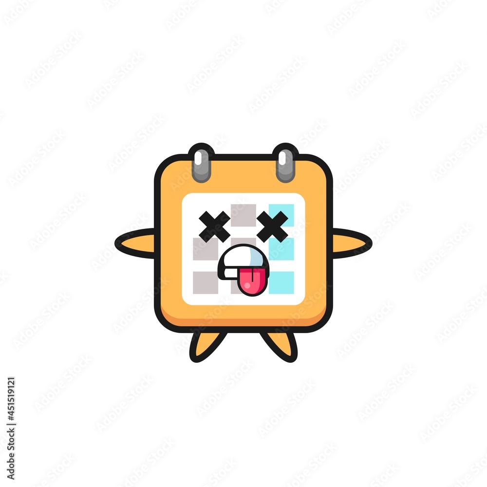 character of the cute calendar with dead pose character of the cute calendar with dead pose