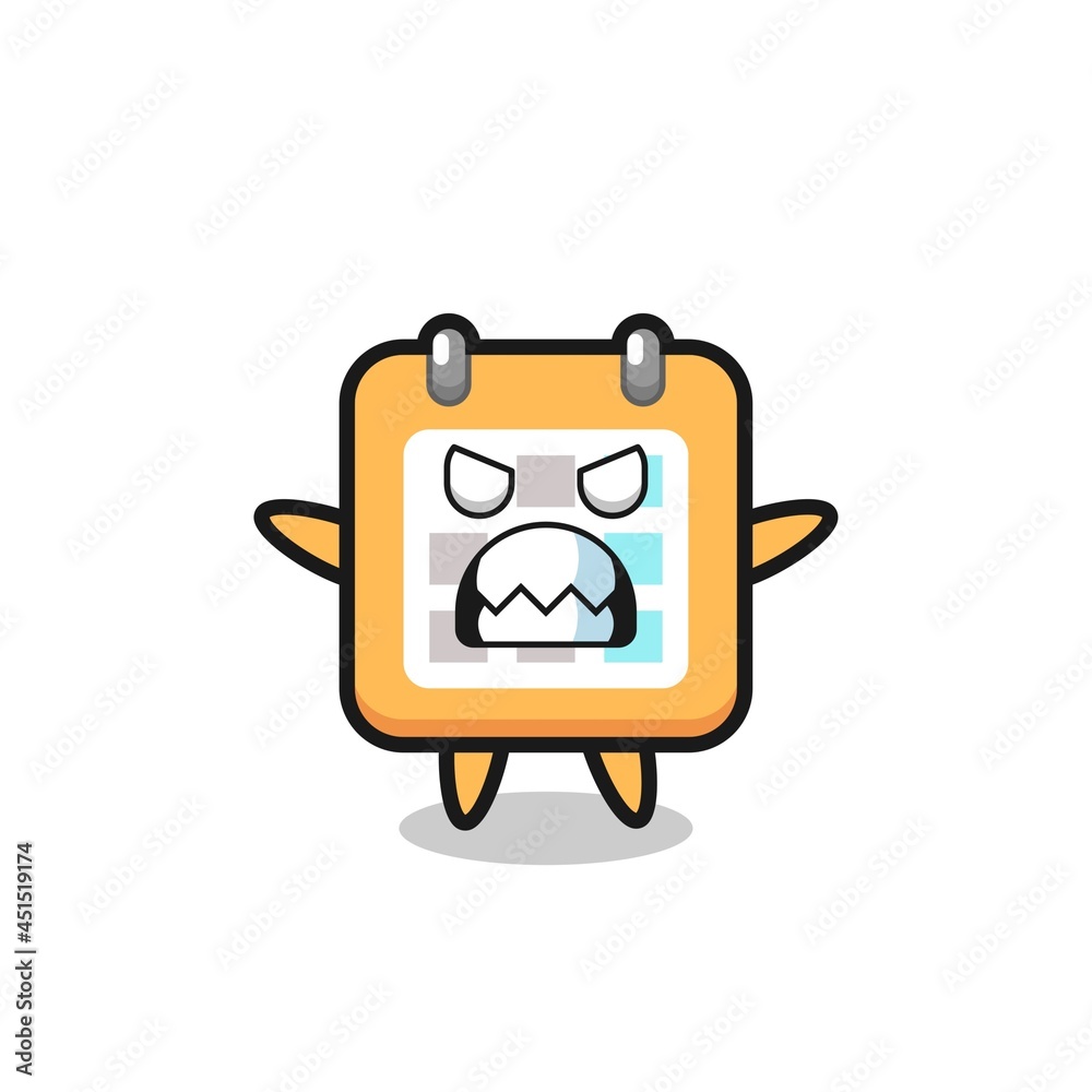 wrathful expression of the calendar mascot character