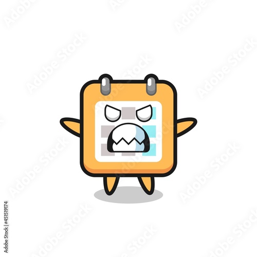 wrathful expression of the calendar mascot character