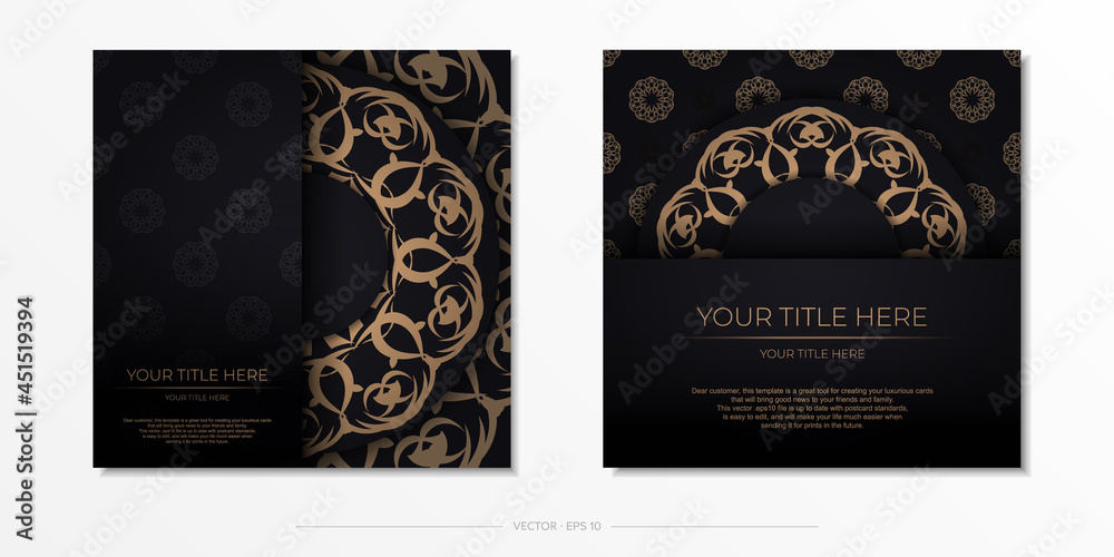 Square Template for print design postcard in black color with luxury ornaments. Preparing an invitation card with vintage patterns. Square Template for print design postcard in black color with luxury ornaments. Preparing an invitation card with vintage patterns.