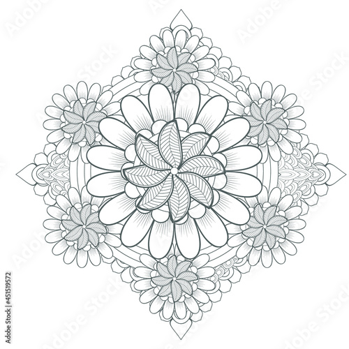 Fototapeta Naklejka Na Ścianę i Meble -  Decorative Doodle flowers in black and white for coloring page, cover, wedding invitation, greeting card, wall art and wallpaper. Hand drawn sketch for adult anti stress coloring page.-vector 