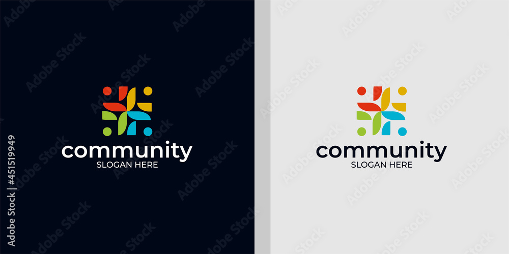 Set of creative colorful social group logos and business cards