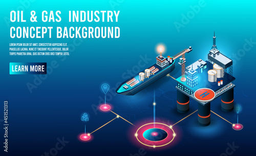 Background concept of offshore oil rig and gas industry platform at Sea for Poster, Brochure, Flyer Design. Vector illustration EPS10