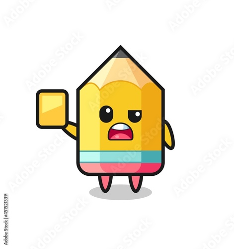 cartoon pencil character as a football referee giving a yellow card