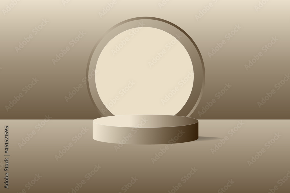 Abstract geometric background for branding and packaging presentation. Podium and circular molding on beige background. 3d rendering illustration Abstract geometric background for branding and packaging presentation. Podium and circular molding on beige background. 3d rendering illustration