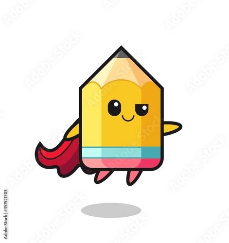 cute pencil superhero character is flying
