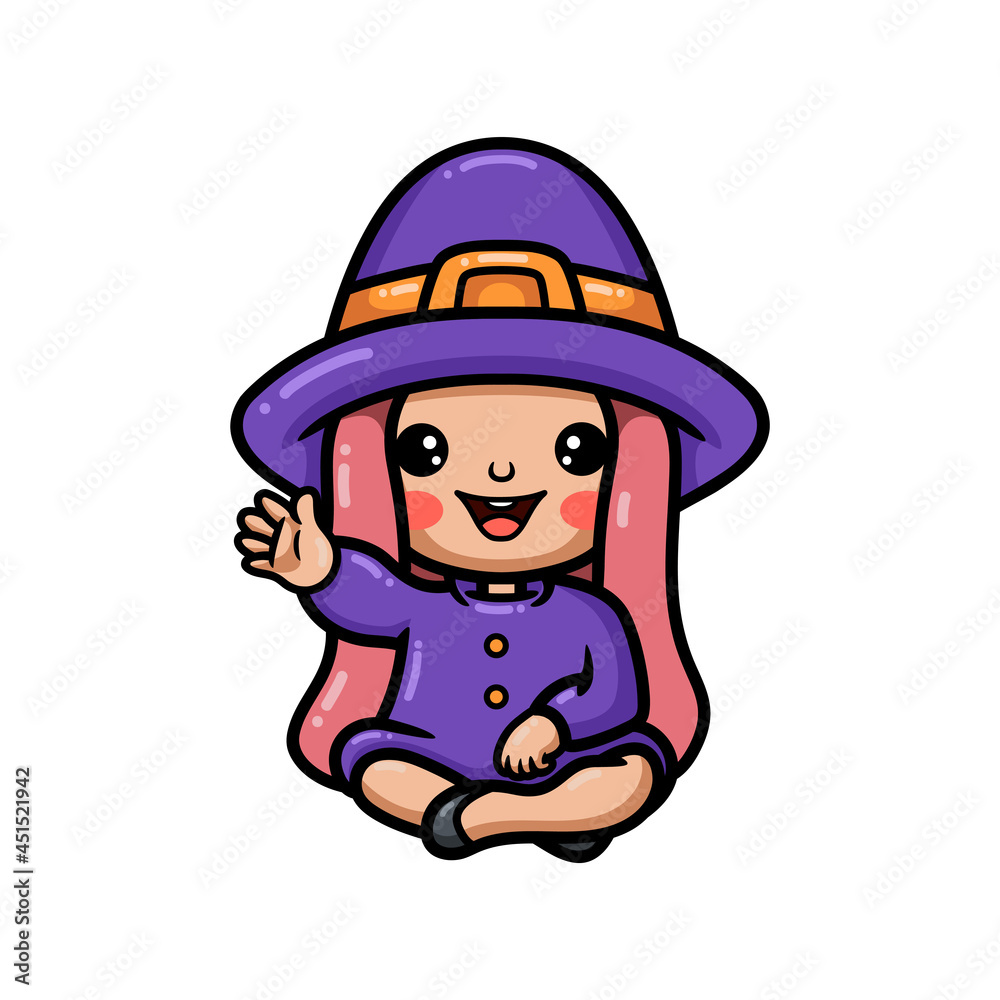 Cute little witch girl cartoon sitting Cute little witch girl cartoon sitting