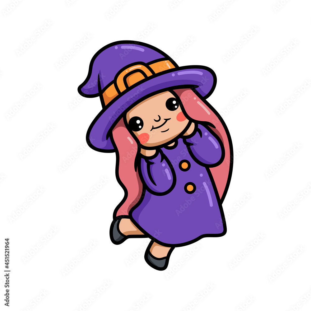 Cute little witch girl cartoon posing