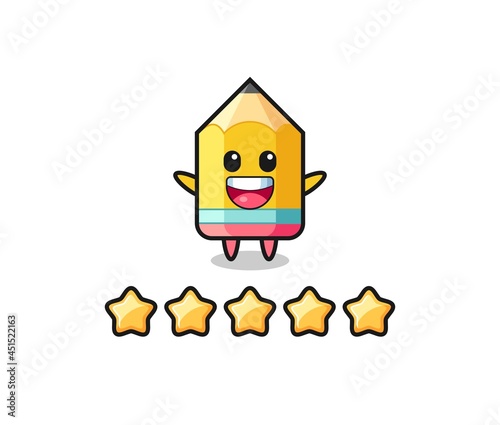 the illustration of customer best rating, pencil cute character with 5 stars
