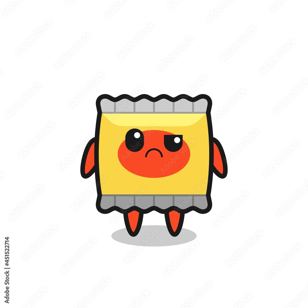 the mascot of the snack with sceptical face the mascot of the snack with sceptical face