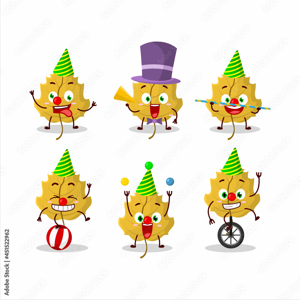 Cartoon character of hazel leaf with various circus shows