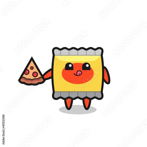 cute snack cartoon eating pizza