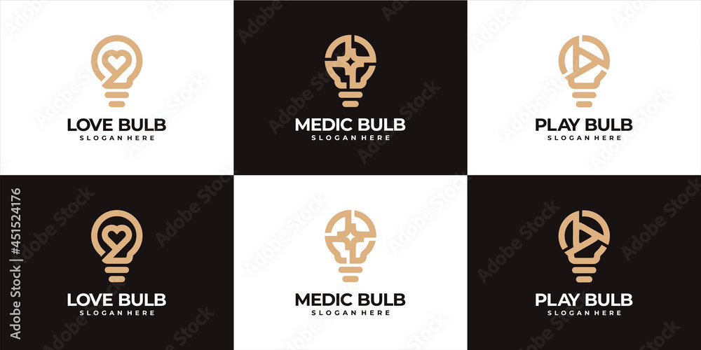 Bulb monoline logo combination bundle