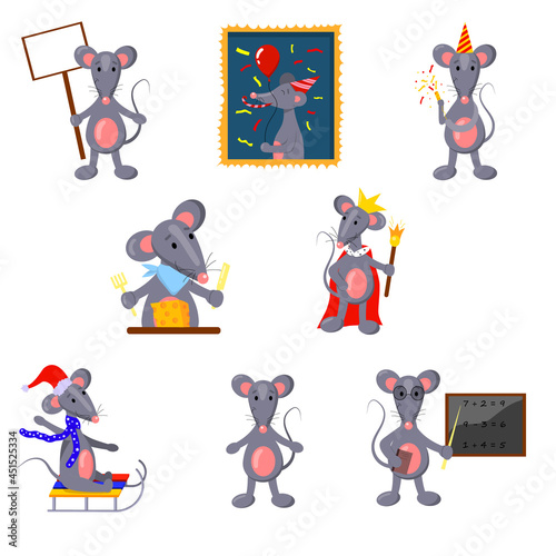 a set of cute cartoon rats, vector