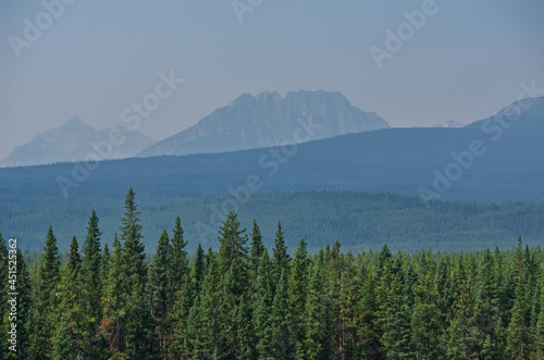 Mountain Landscape with Wildfire Smoke in Banff, AB