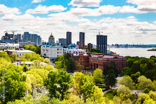 Khabarovsk, Russia - May 26, 2018: View of the Amur river embankment from the Ferris wheel.