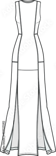 panelled maxi dress vector illustration