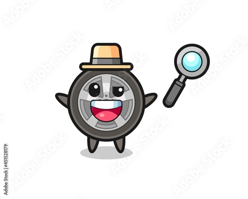 illustration of the car wheel mascot as a detective who manages to solve a case
