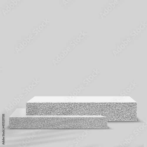 Products display 3d background podium scene with stone geometric platform. Vector illustration.