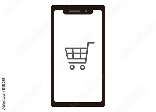 スマートフォン　オンラインショッピングイメージイラスト　モノクロ　正面