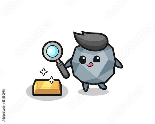 stone character is checking the authenticity of the gold bullion