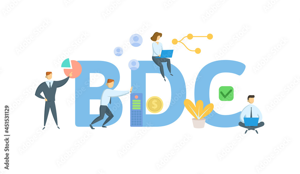 BDC, Business Development Company. Concept with keyword, people and icons. Flat vector illustration. Isolated on white.