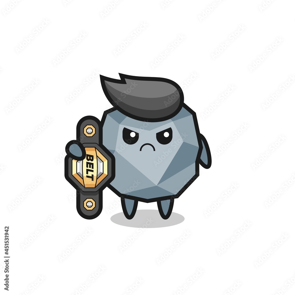 stone mascot character as a MMA fighter with the champion belt stone mascot character as a MMA fighter with the champion belt